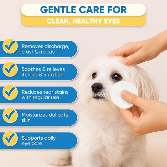 Close up of the extra large textured round pet grooming pads for tear stain removal.
