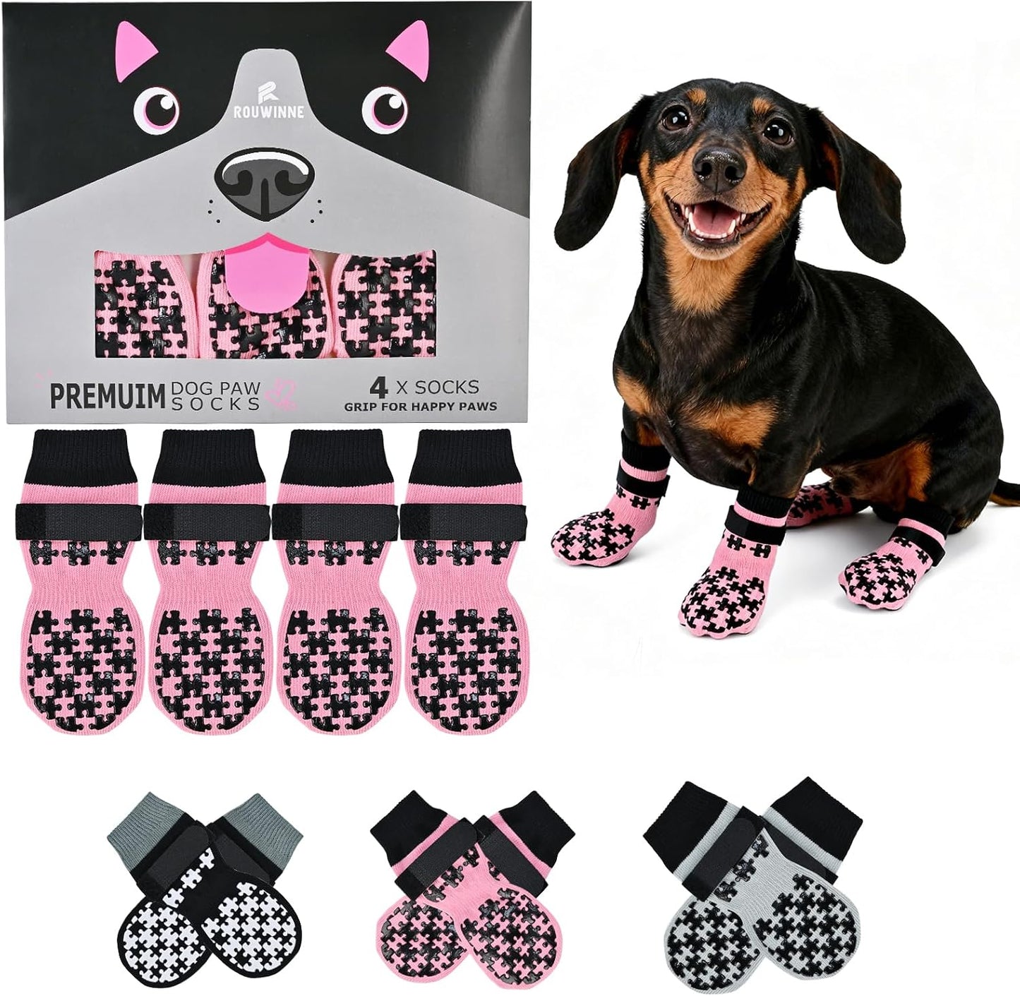 Dog Grippy Socks for Senior Dog - Double Side Dogs Booties to Prevent Licking, Boots & Paw Protectors for Hardwood Floors, No Twist Non Slip Socks for Small Medium Large Dogs, Black, L - Image 12
