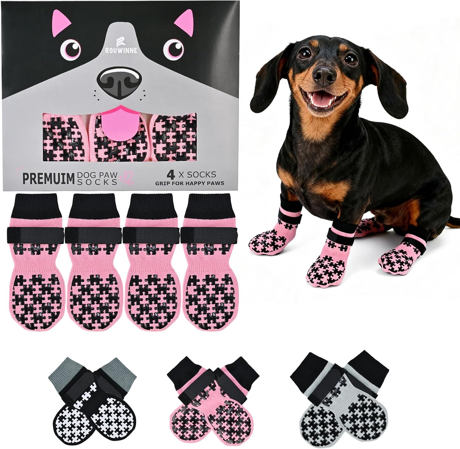 Dog Grippy Socks for Senior Dog - Double Side Dogs Booties to Prevent Licking, Boots & Paw Protectors for Hardwood Floors, No Twist Non Slip Socks for Small Medium Large Dogs, Black, L - Image 12