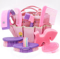 Cunhill horse grooming brush kit front view showcasing pink organizer tote bag with nine equine tools
