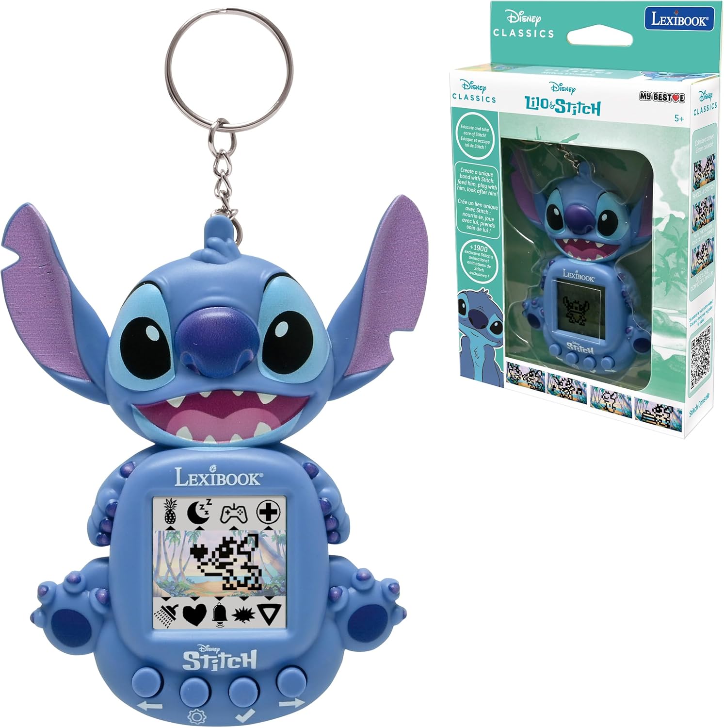 Lexibook Disney Stitch My Best-e portable games console front view showing blue character design and color screen.