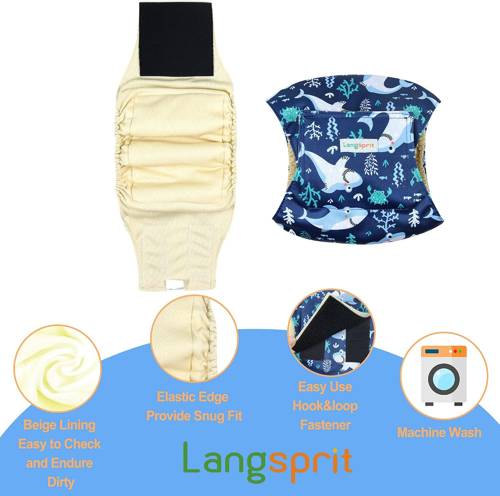 Langsprit dog diapers male small size sloth whale dinosaur patterns
