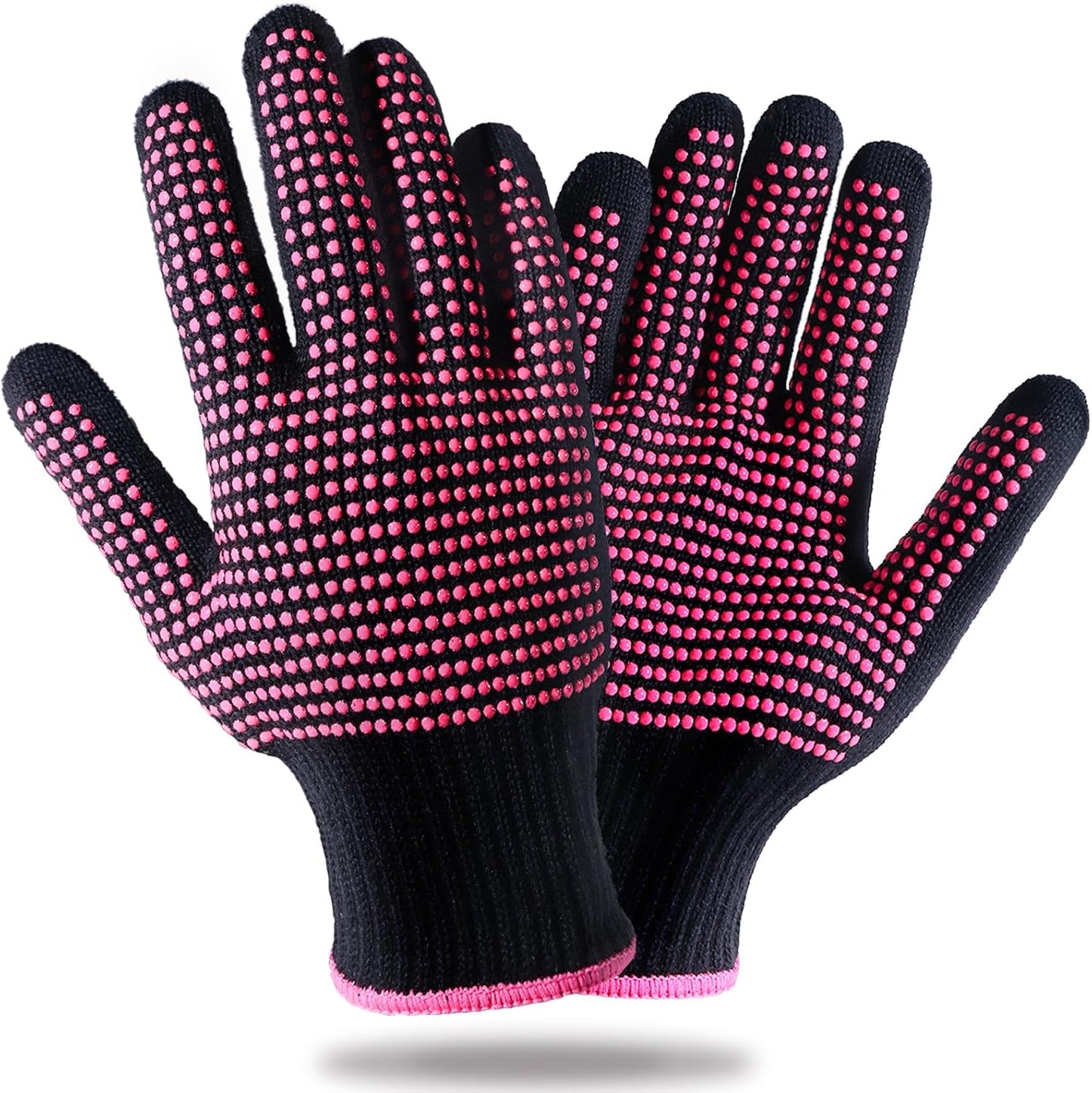 Teenitor heat resistant gloves front view showing rose red silicone bumps for salon hair styling protection