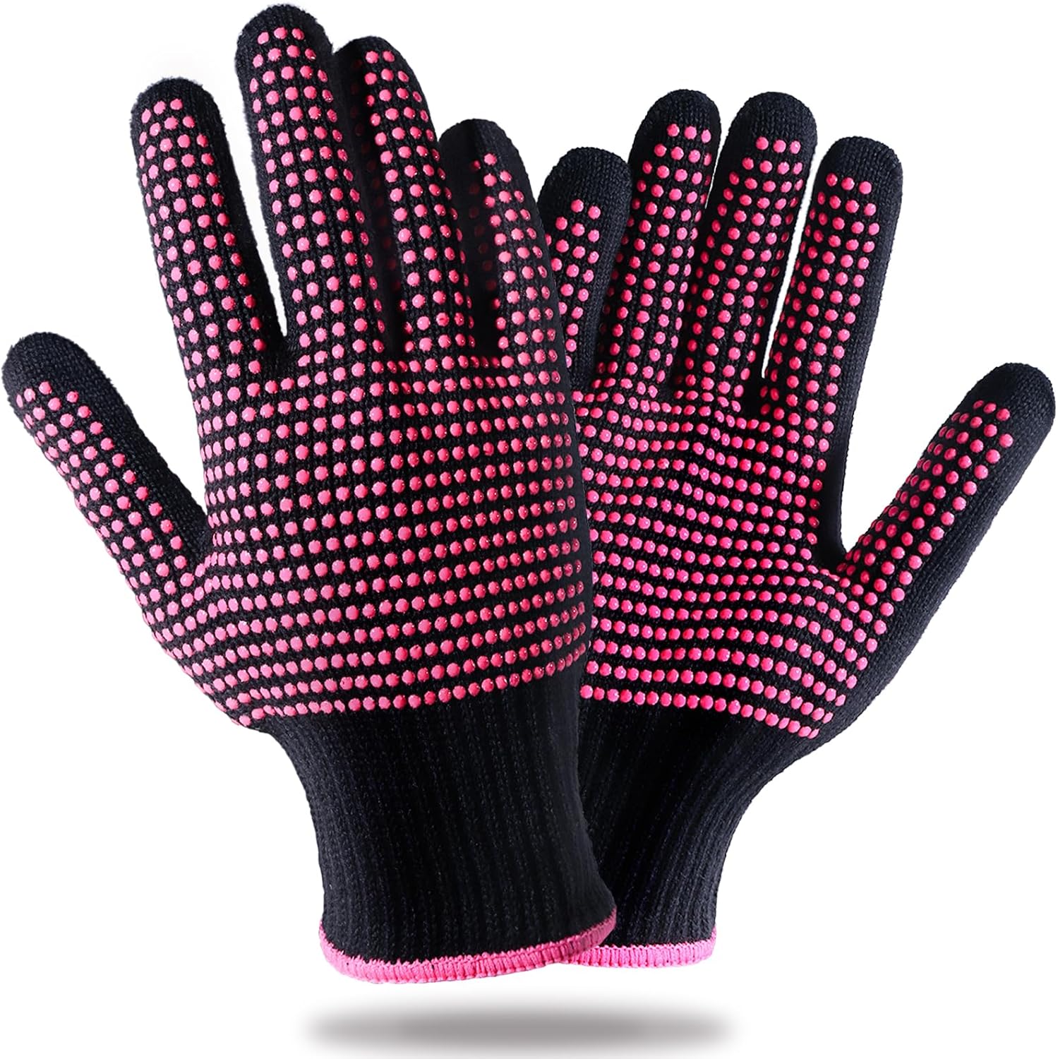 Teenitor heat resistant gloves front view showing rose red silicone bumps for salon hair styling protection