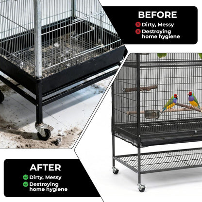 Falzqq black bird cage cover demonstrating stretch flexibility and mesh texture.