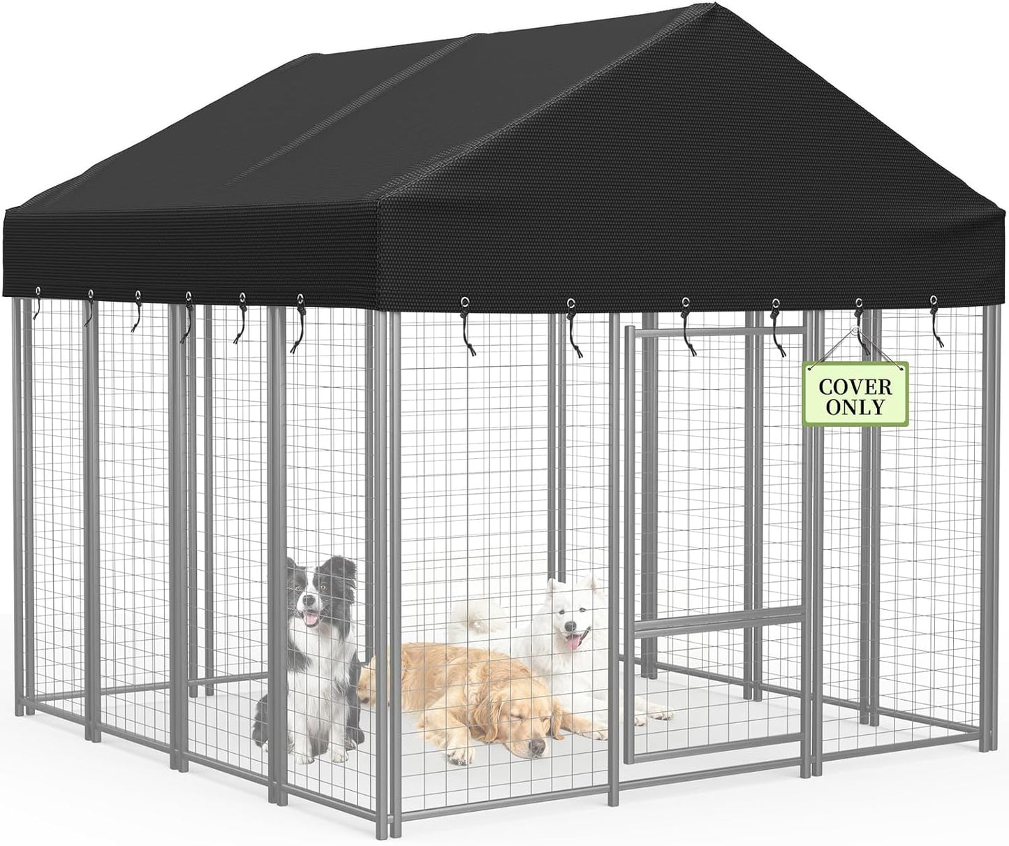 COSHNIBI outdoor dog kennel roof cover front view on a black canopy cage