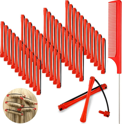 WILLBOND short cold wave hair perm rods front view showing red plastic rollers and steel comb