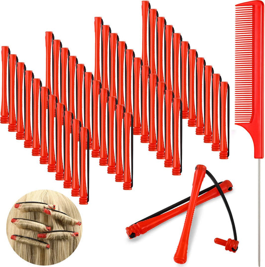 WILLBOND short cold wave hair perm rods front view showing red plastic rollers and steel comb