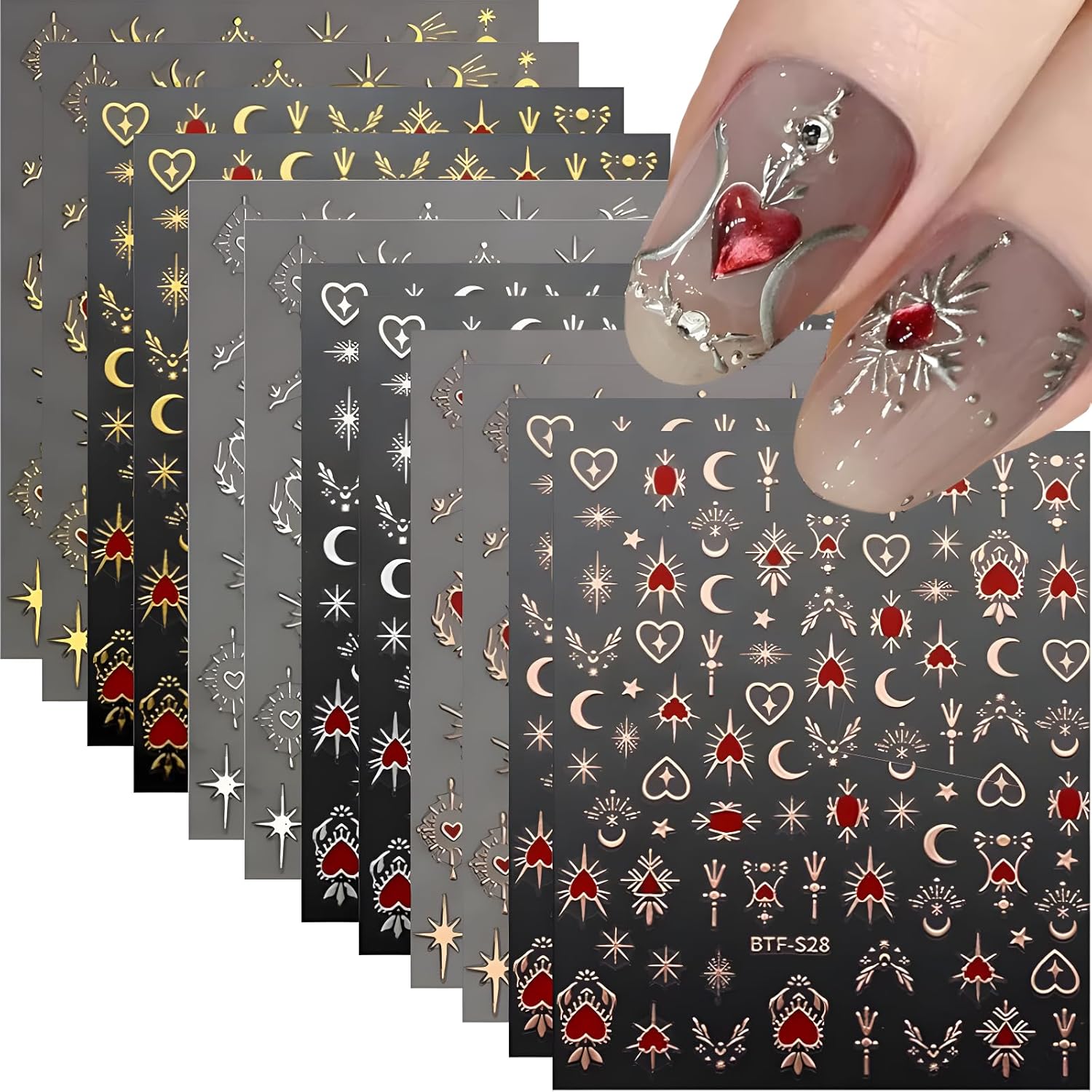Kikonoke 12 sheets star nail art stickers front view