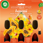 Air Wick Essential Mist Hawaii Exotic Papaya and Hibiscus Flower triple refill pack front view.
