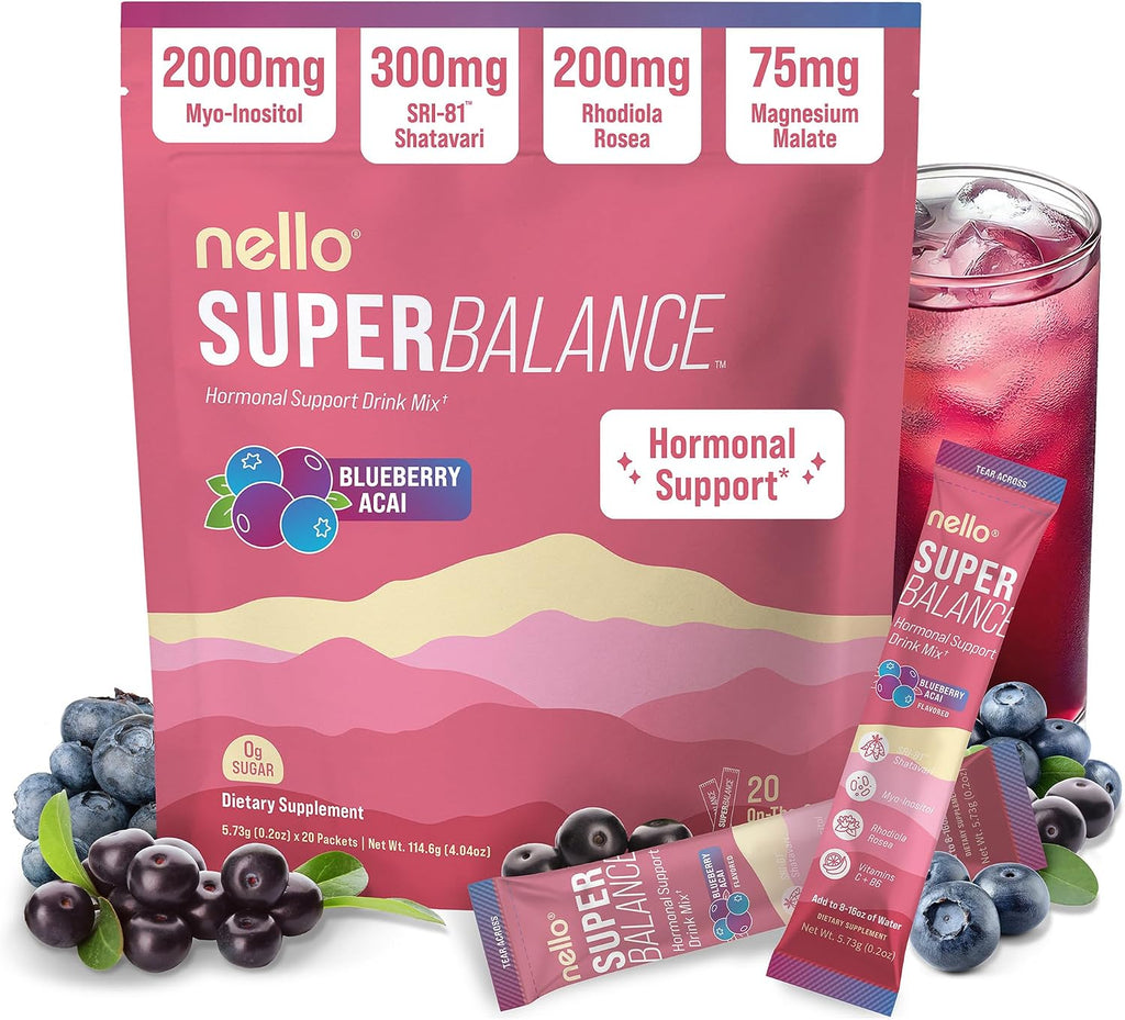 Nello Superbalance Hormonal Support Drink Mix, SRI-81 Shatavari, Myo-Inositol, Rhodiola Rosea, Vitamin C, Magnesium, Theobromine (20 Servings, Strawberry Lemonade) - Image 9