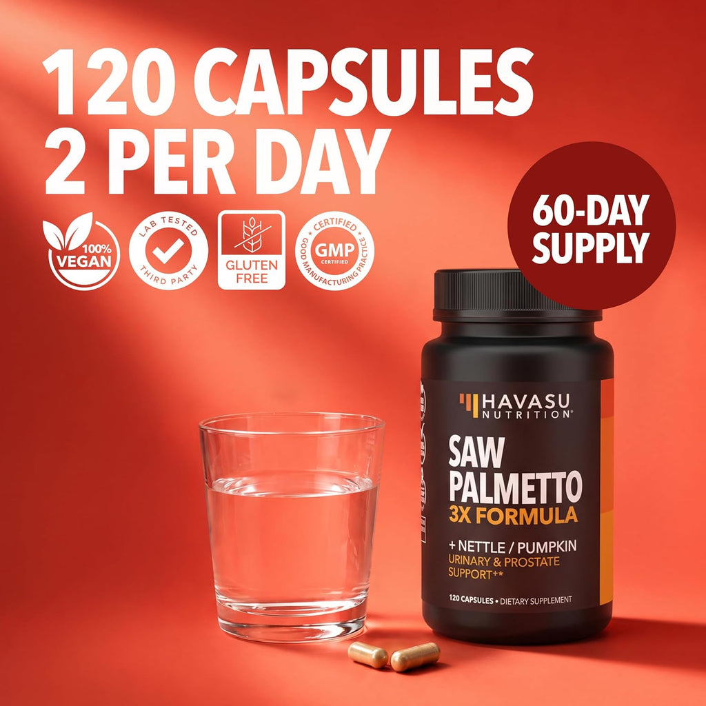 Havasu Nutrition saw palmetto 120 count bottle lifestyle display