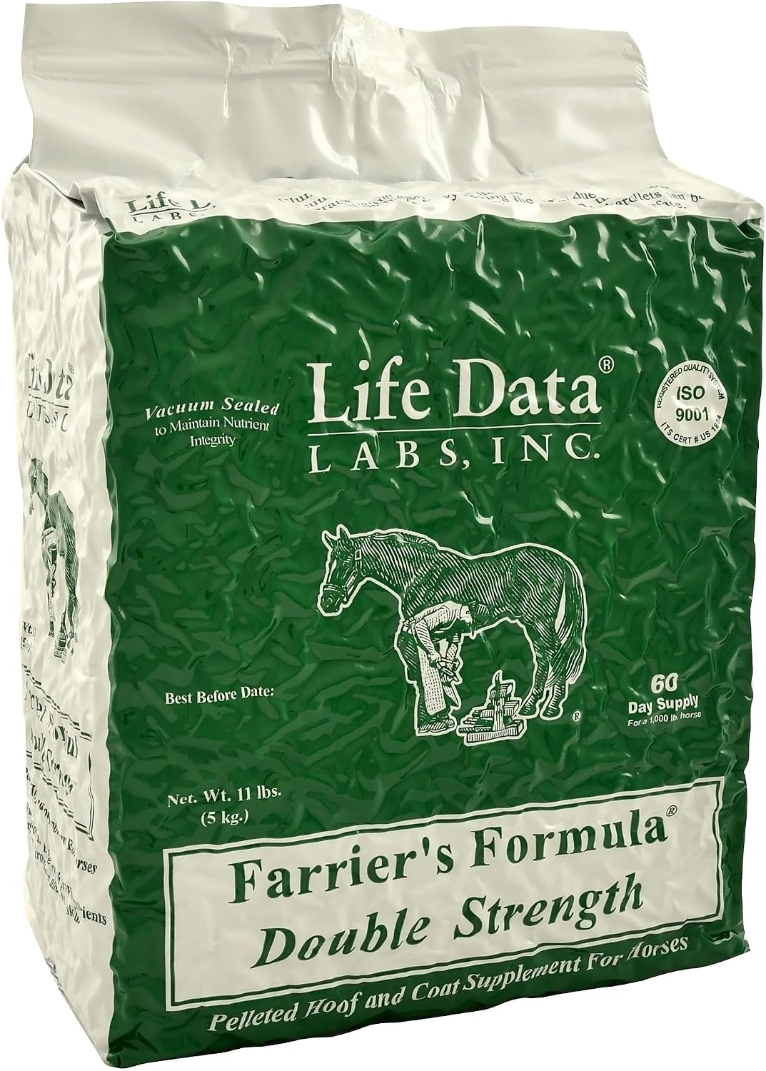 Life Data Labs Farriers Formula Double Strength eleven pound bag front view equine nutritional supplement.