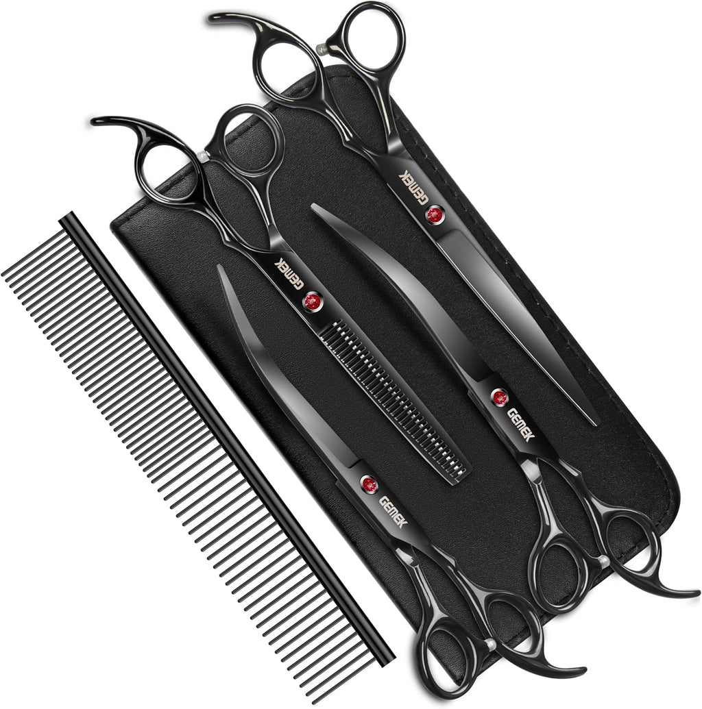 Dog Grooming Scissors with Safety Round Tips Stainless Steel Professional Dog Grooming Kit - Thinning, Curved Scissors and Comb for Cat Pet (Pink 4 in 1) - Image 14