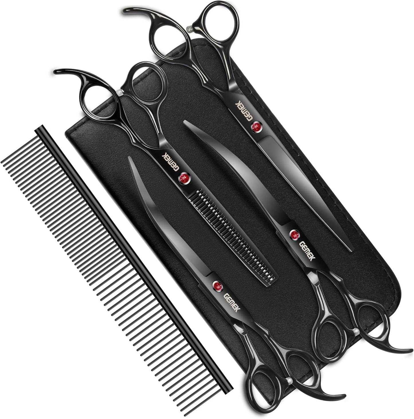 Dog Grooming Scissors with Safety Round Tips Stainless Steel Professional Dog Grooming Kit - Thinning, Curved Scissors and Comb for Cat Pet (Pink 4 in 1) - Image 14