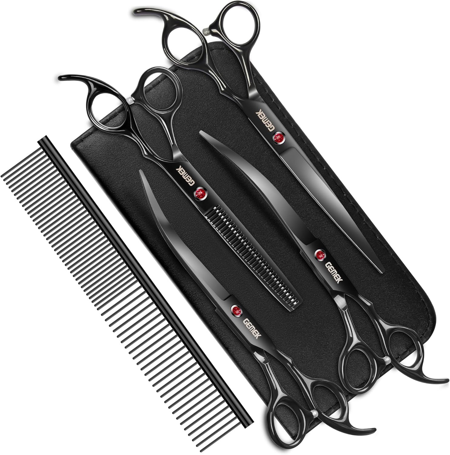 Dog Grooming Scissors with Safety Round Tips Stainless Steel Professional Dog Grooming Kit - Thinning, Curved Scissors and Comb for Cat Pet (Pink 4 in 1) - Image 14