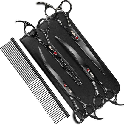 Dog Grooming Scissors with Safety Round Tips Stainless Steel Professional Dog Grooming Kit - Thinning, Curved Scissors and Comb for Cat Pet (Pink 4 in 1) - Image 14