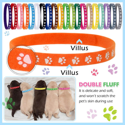 Multi color paw print pattern on Frienda puppy whelping identification strips for breeders