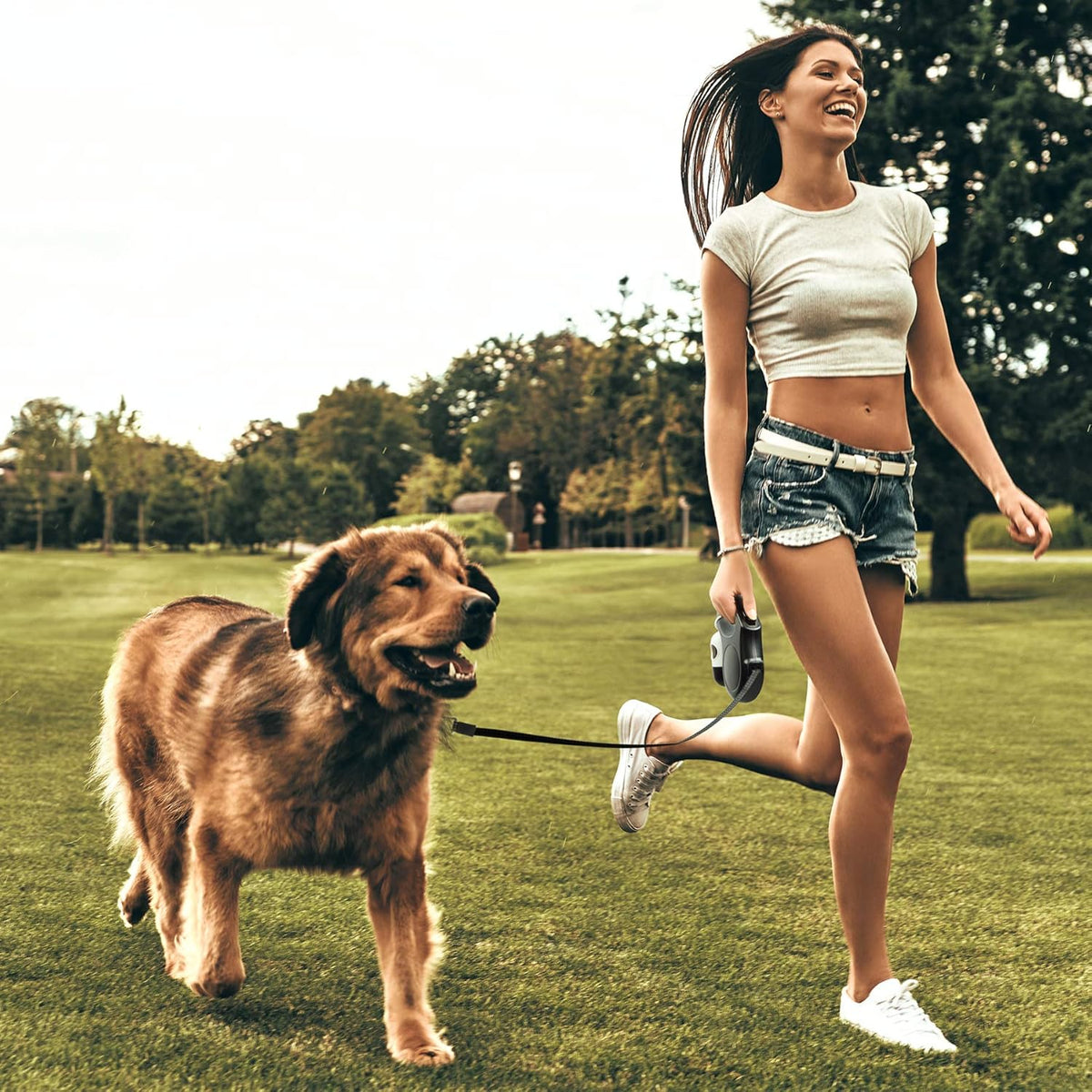 Fida dog leash one-handed brake button close up