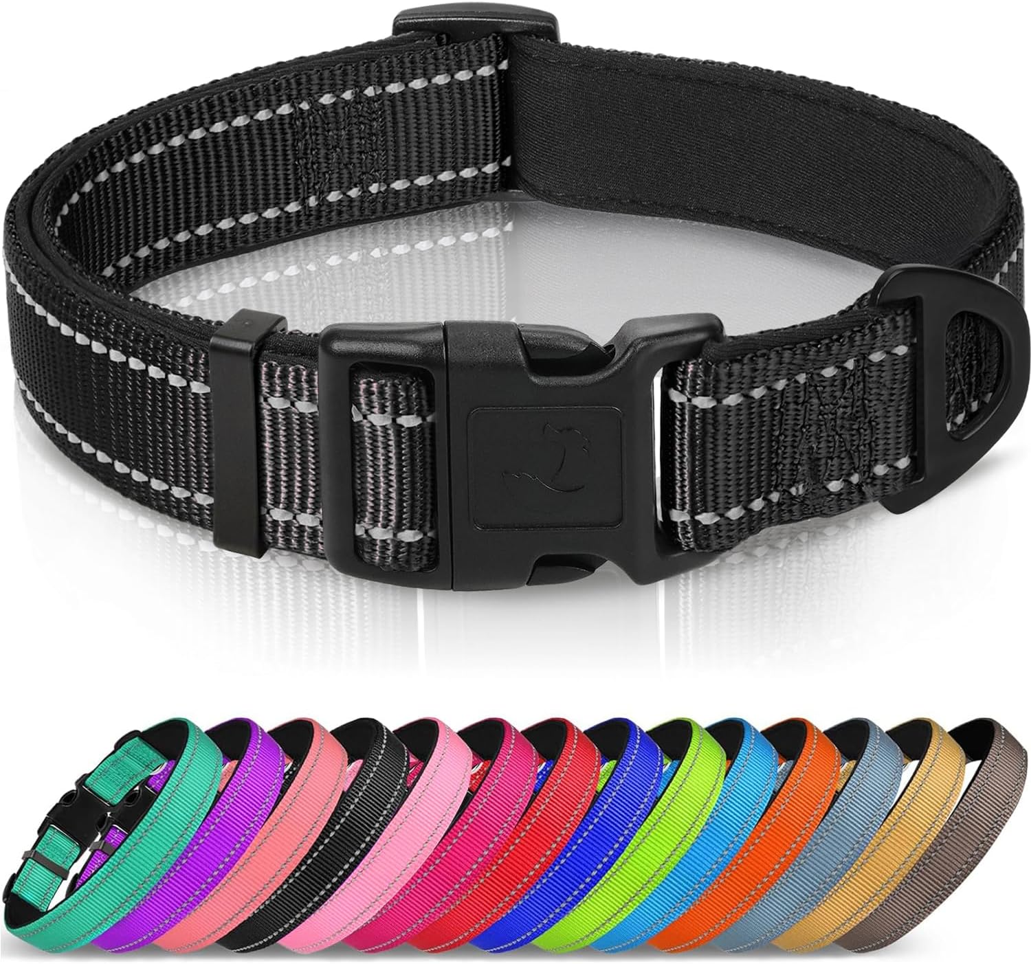 Joytale Reflective Dog Collar, Soft Neoprene Padded, Metal D-Ring, Nylon Pet Collar Adjustable for Large Dogs, Teal, L - Image 10