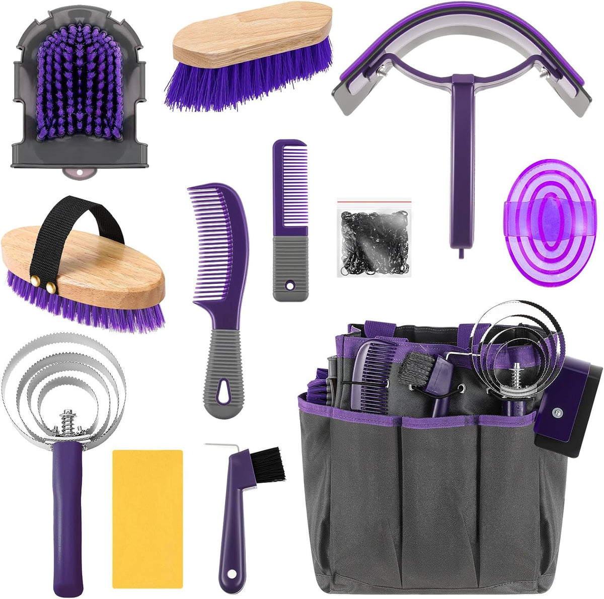 Abbylike 12 Piece Horse Grooming Kit with Organizer Tote Bag Brush Sets for Derby Day Show Horses Professional Tools for Care & Massage(Khaki and Green) - Image 12