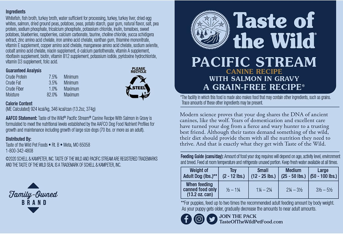 Taste of the Wild grain free wet dog food 12 pack case packaging