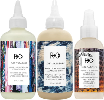 R+Co Lost Treasure Apple Cider Vinegar Cleansing Rinse bottle front view