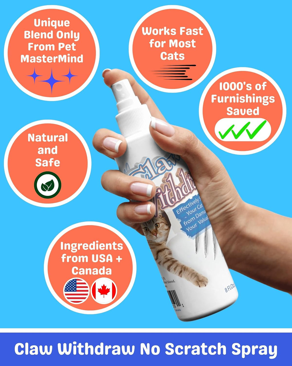 Pet MasterMind Claw Withdraw anti scratch spray for cat training on sofa fabric