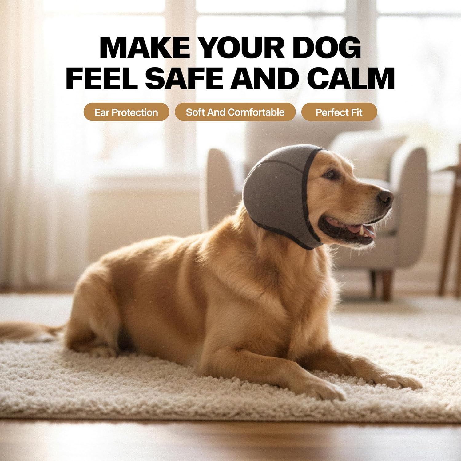 No flap ear wraps for dogs providing noise protection against fireworks.