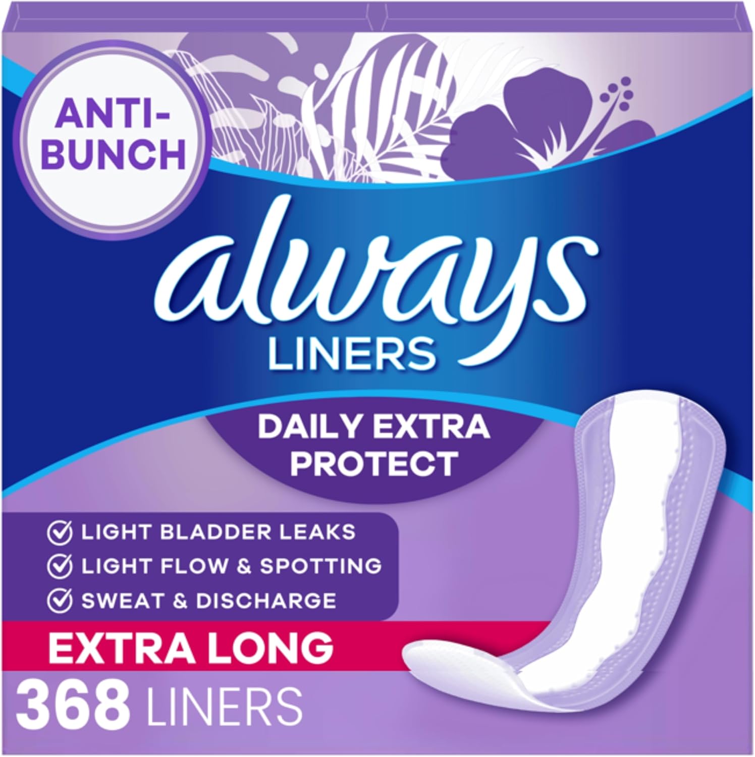 Always Daily Extra Protect Liners front pack view for daily feminine hygiene.