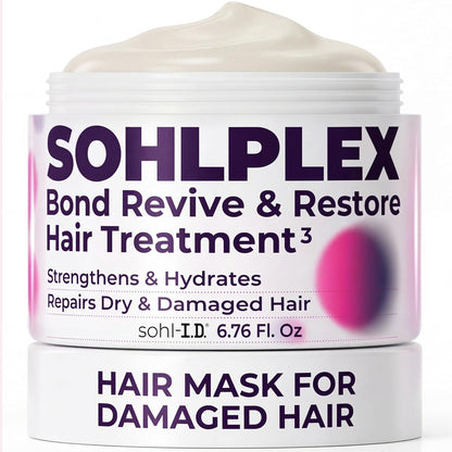 Sohl-I.D. Sohlplex Bond Revive And Restore Hair Mask front view of product jar for deep conditioning