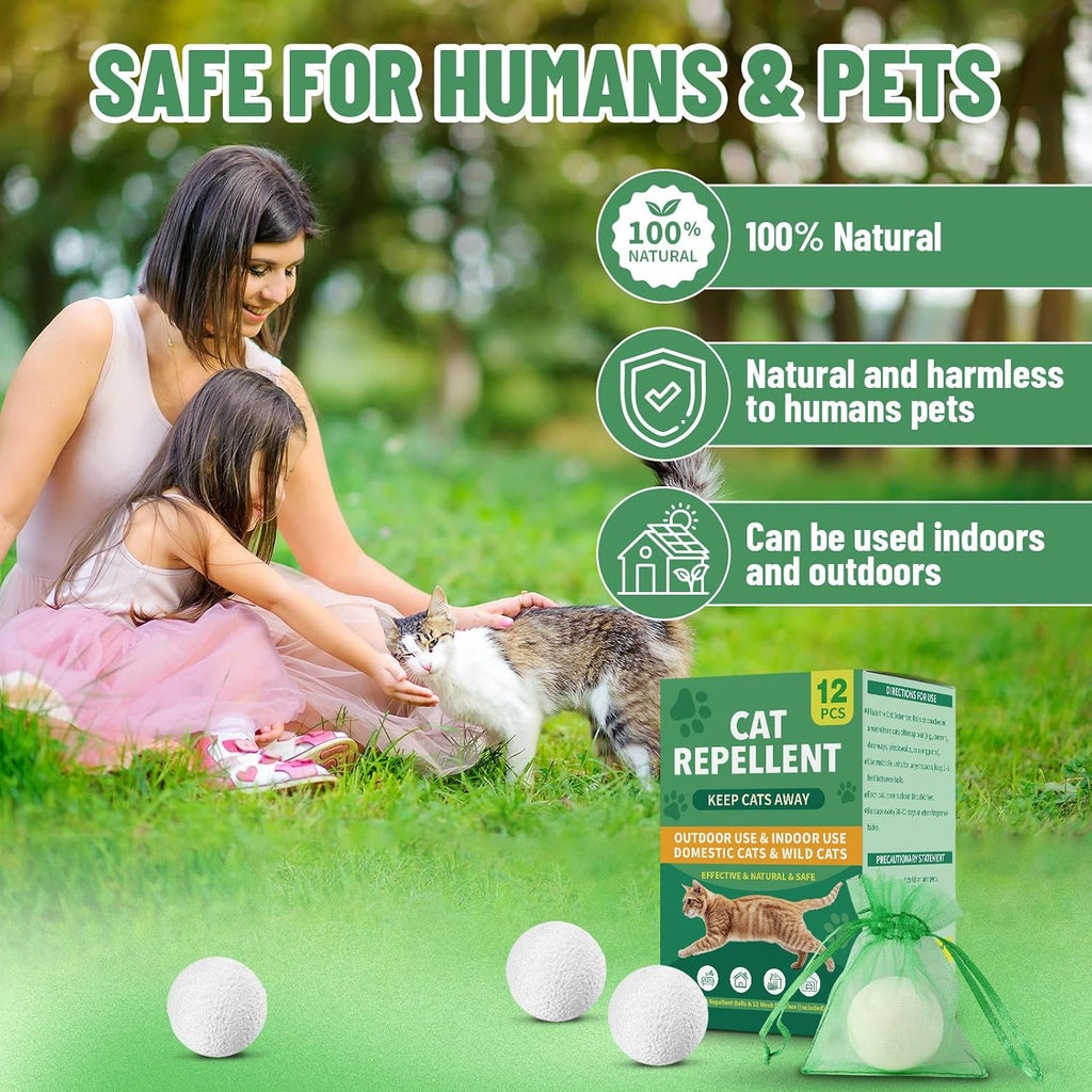 Infographic showing the indoor and outdoor application zones for Tezora essential oil cat deterrent products.