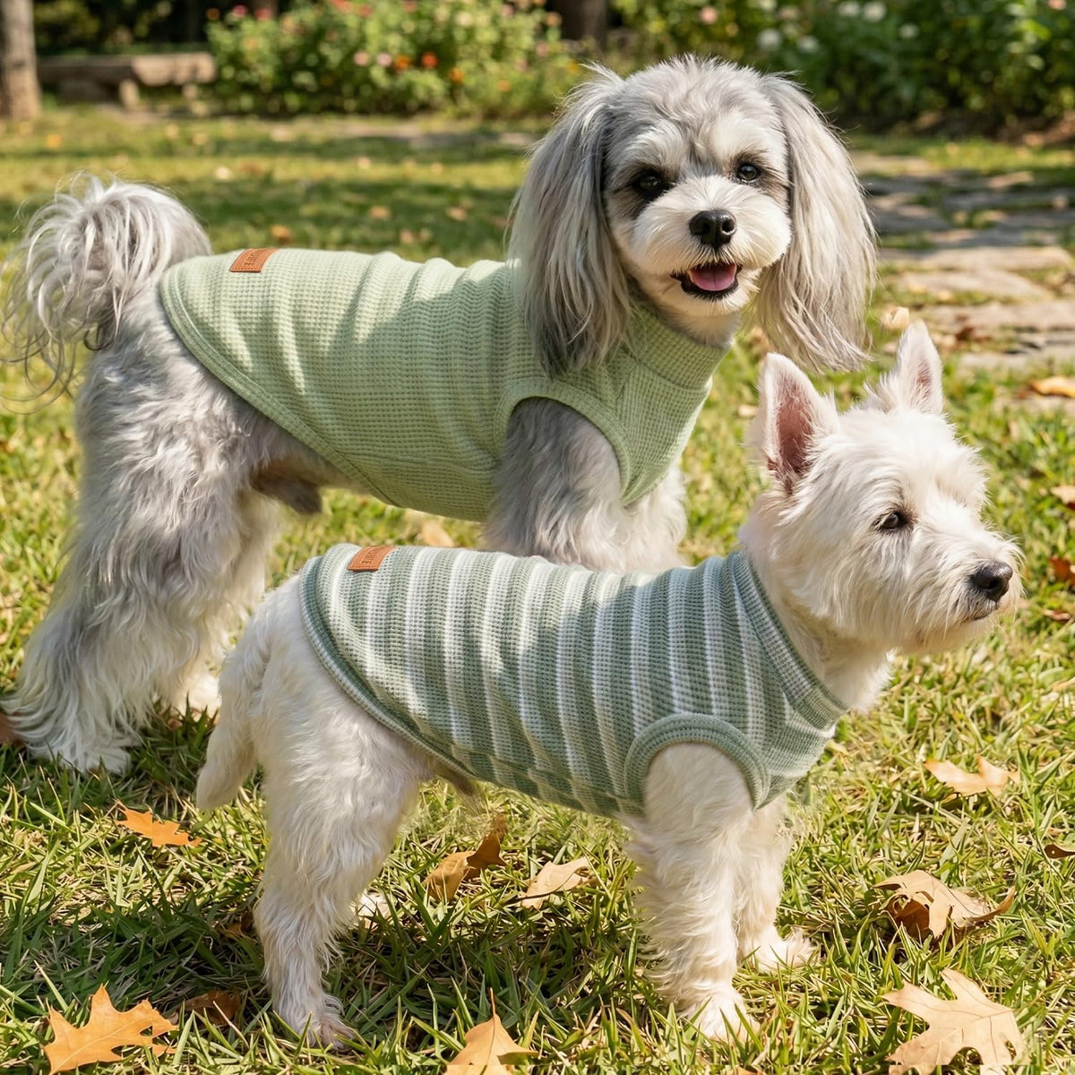 Comfortable fit of sleeveless dog vest on small dog