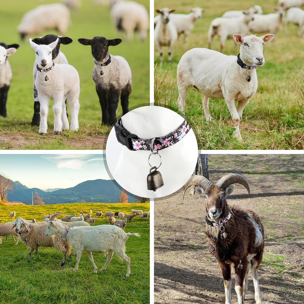 High density nylon pet collar set with grazing bells laid out flat to demonstrate the adjustable length range