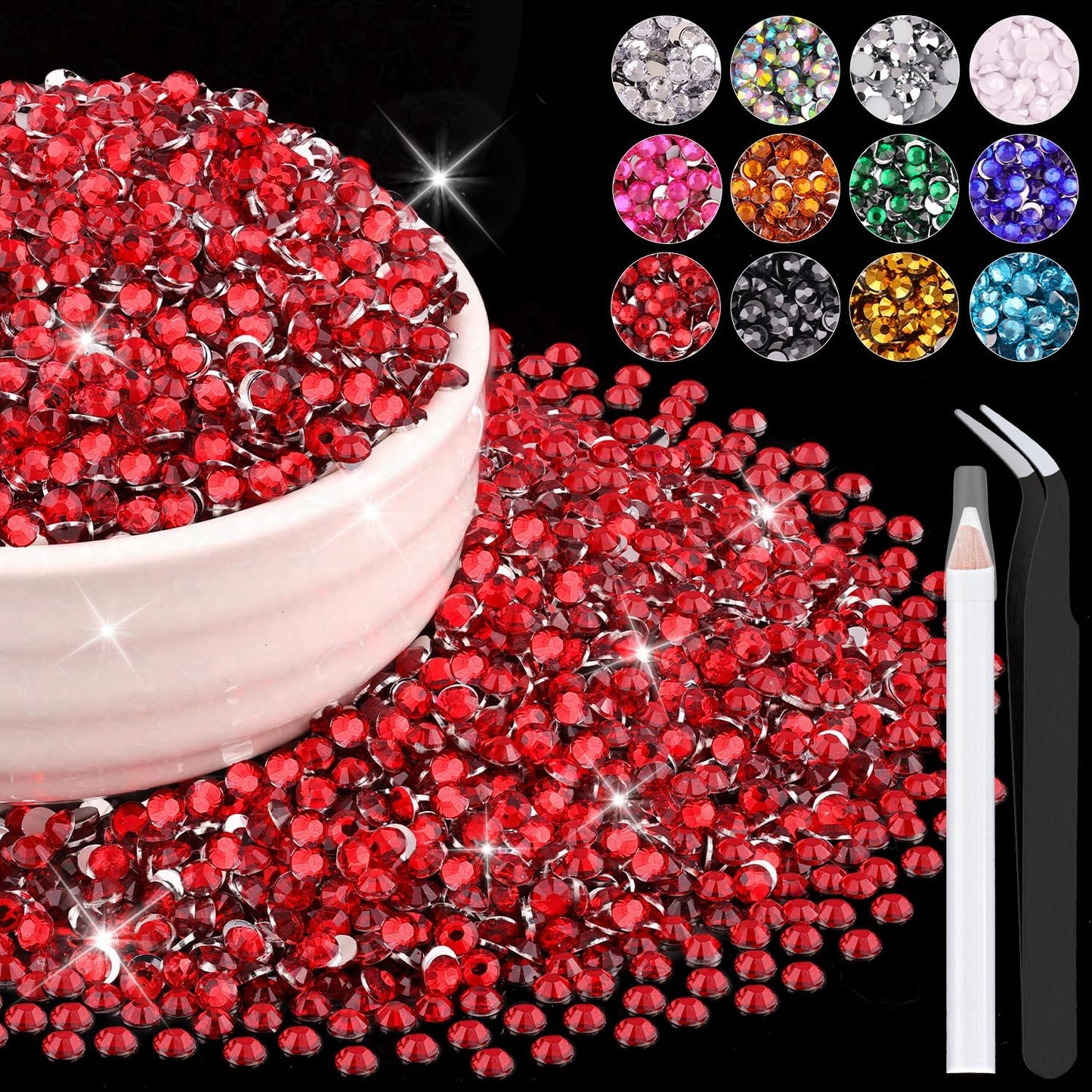 Belleboost 8000 pieces red resin rhinestones front view