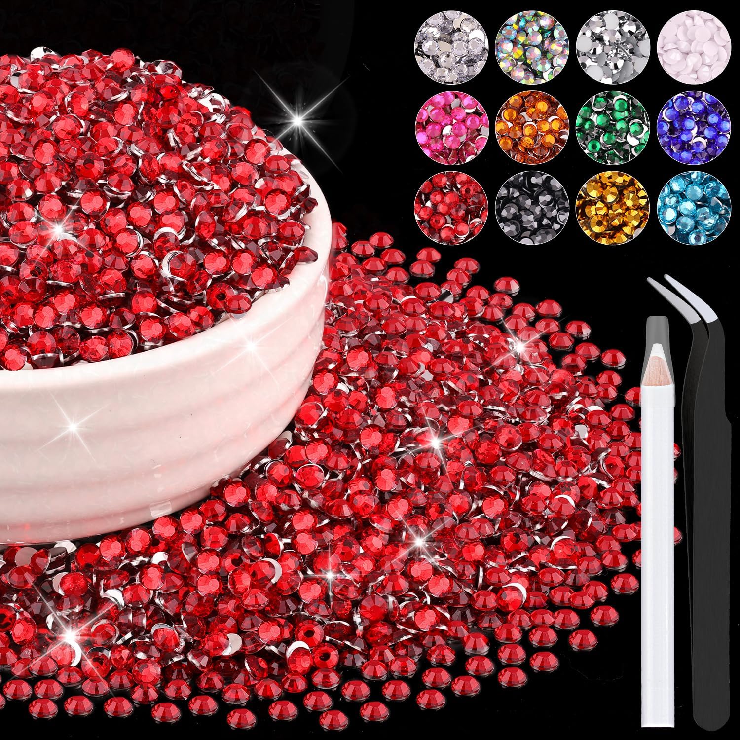 Belleboost 8000 pieces red resin rhinestones front view