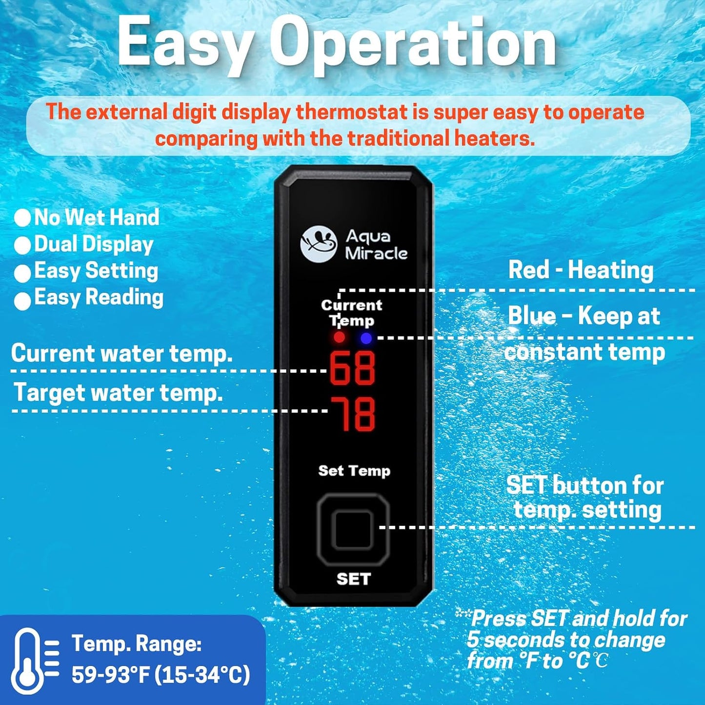 External thermostat controller for AquaMiracle aquarium heating rod