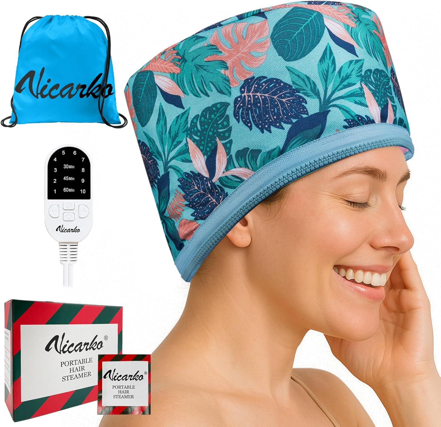 VICARKO Hair Steamer Cap front view in Hawaii Blue finish.