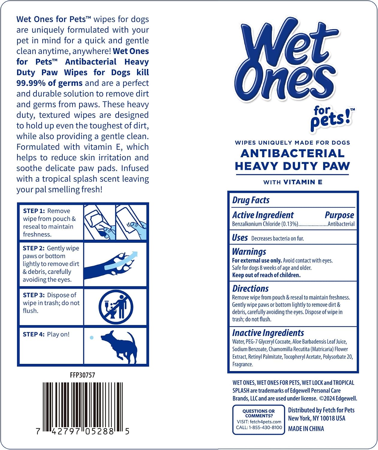 Antibacterial dog wipes by Wet Ones for Pets fifty count pack