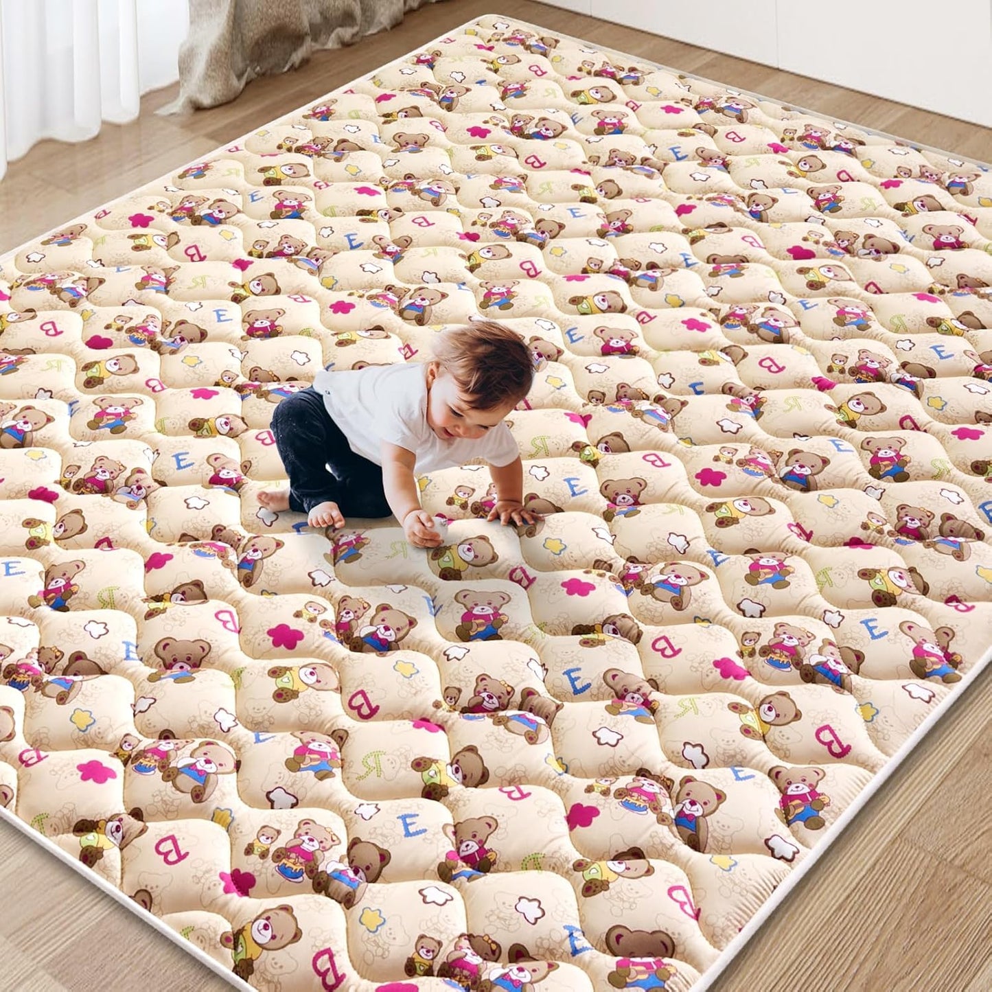 Vibe Bear baby play mat front view with alphabet print