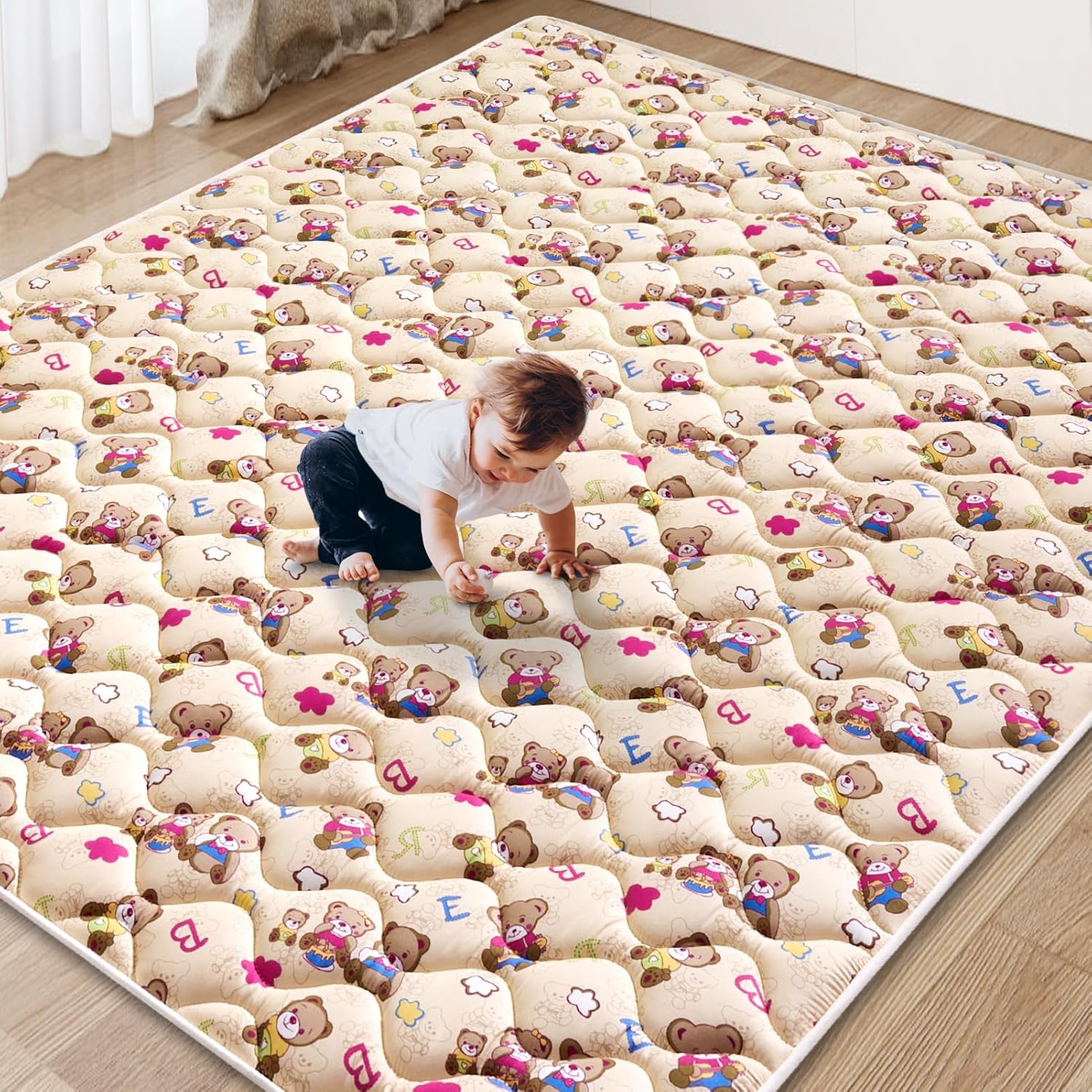 Vibe Bear baby play mat front view with alphabet print
