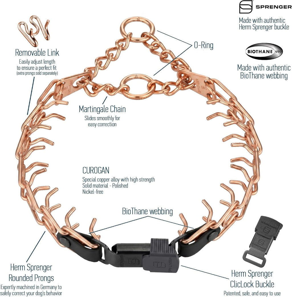 Herm Sprenger training prong collar featuring the ultra-plus center plate design for balanced pressure