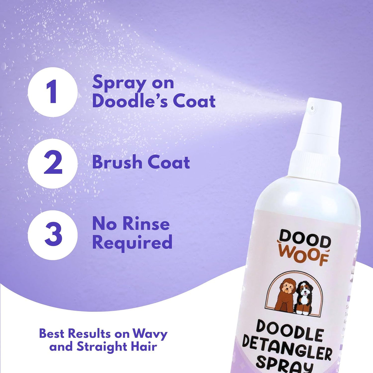 Dood Woof dog detangler fine mist application on curly poodle coat