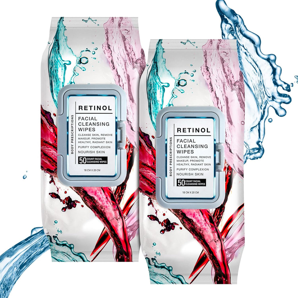 Body Prescriptions Retinol Facial Cleansing Wipes 2 pack front view