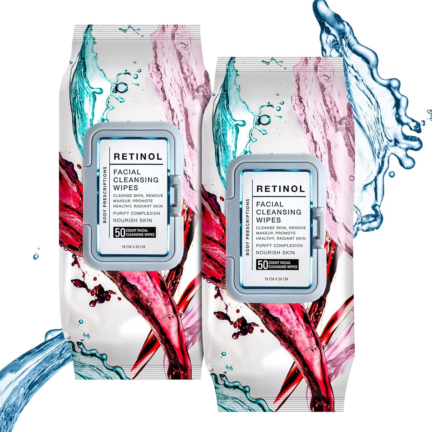 Body Prescriptions Retinol Facial Cleansing Wipes 2 pack front view
