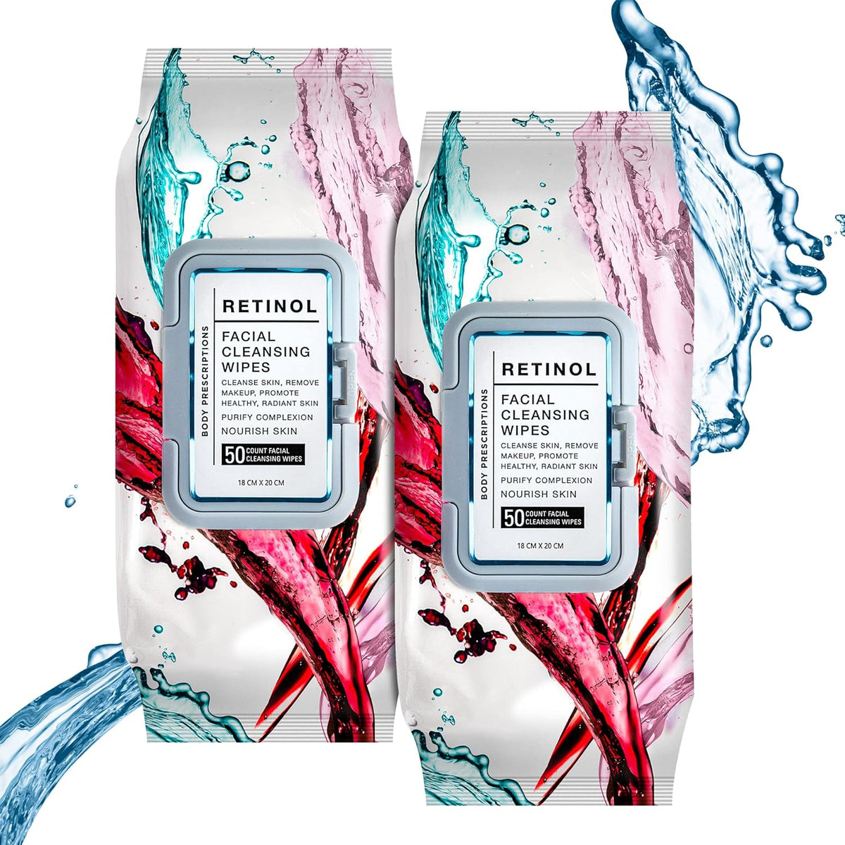 Body Prescriptions Retinol Facial Cleansing Wipes 2 pack front view