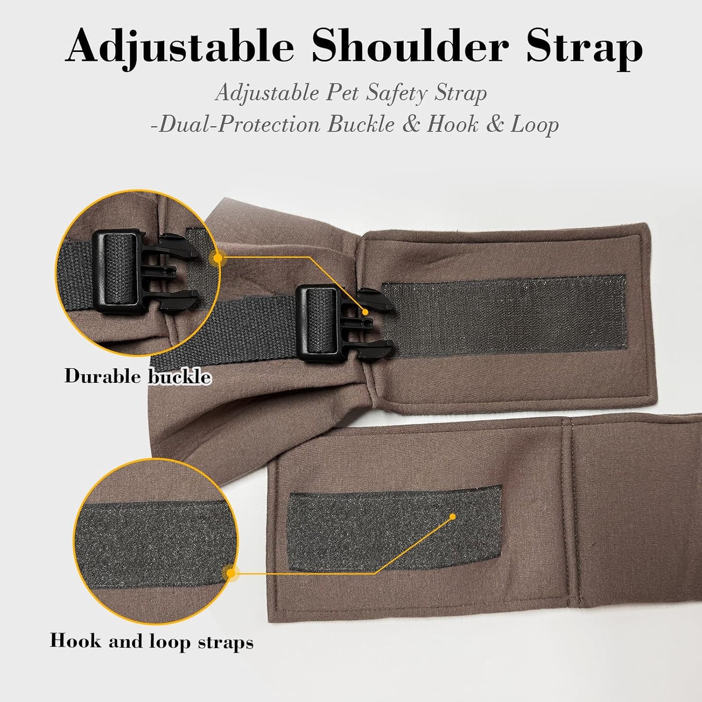 Interior view of pet carrier highlighting safety leash and buckle
