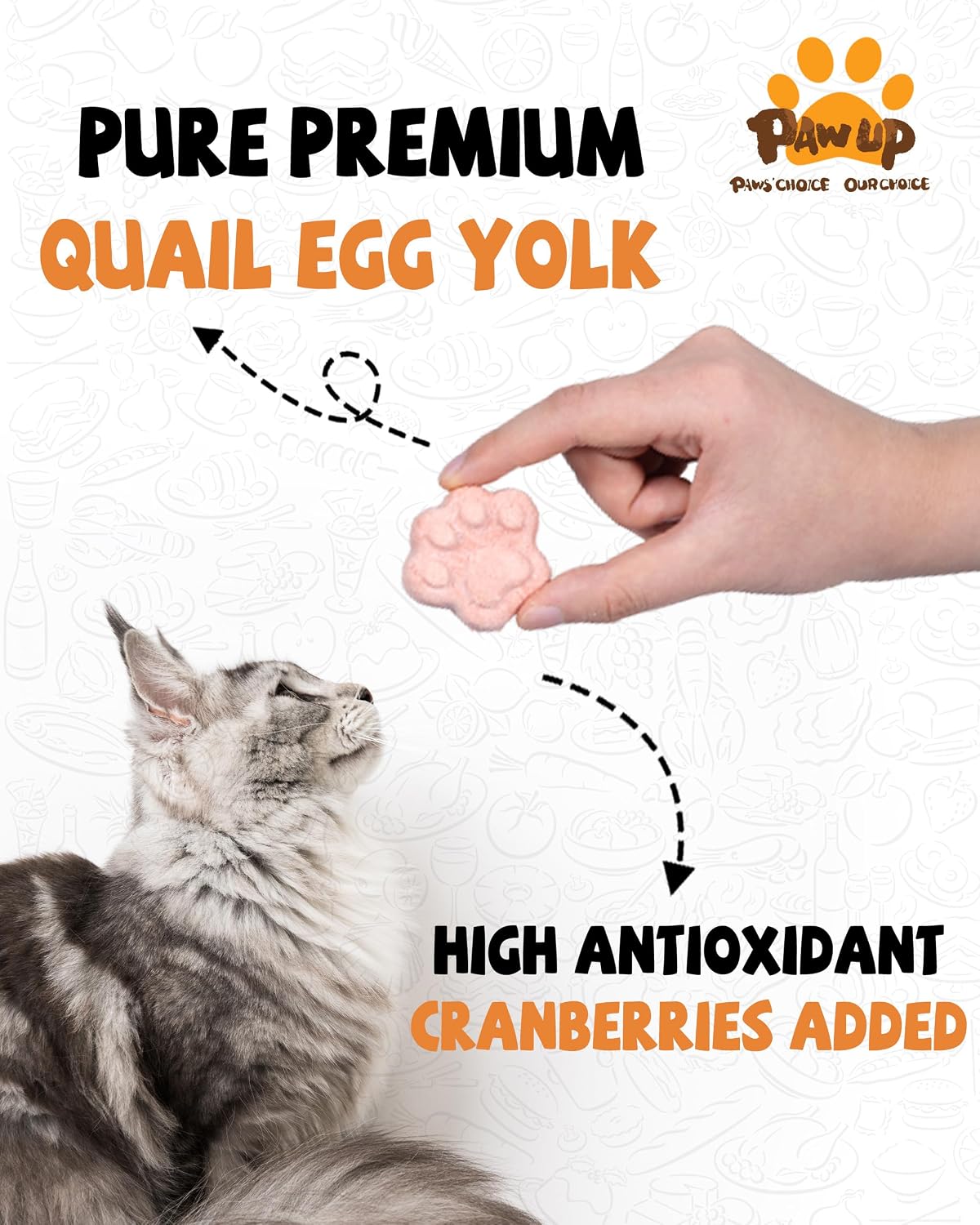Close up of Pawup natural quail egg yolk pet snack morsels