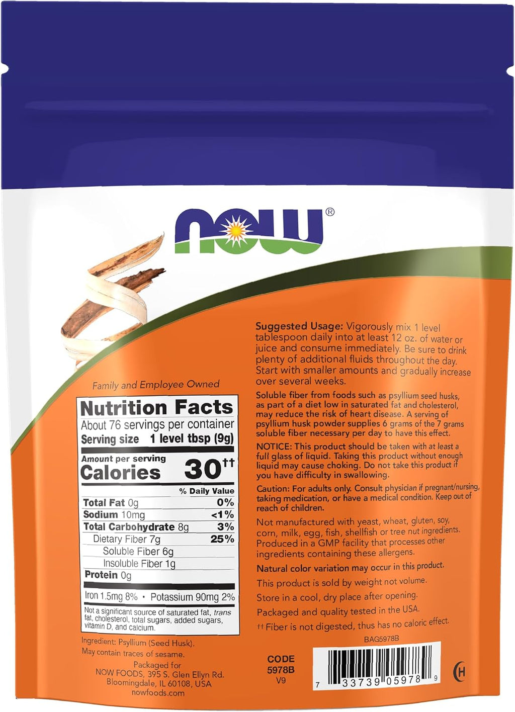 NOW Supplements, Psyllium Husk Powder, Soluble Fiber, 24-oz - Image 2