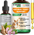 Tobydic Natural Yeast Support liquid drops for dogs and cats front view bottle with dropper